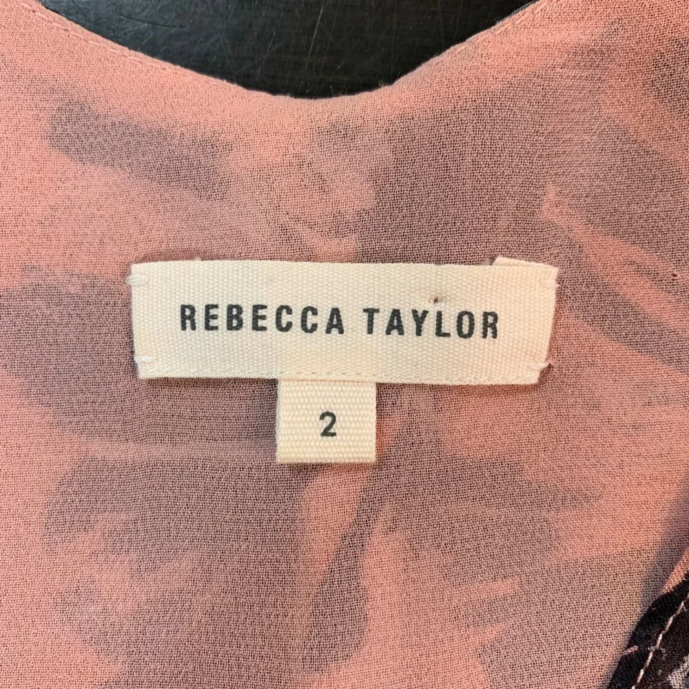 Rebecca Taylor Silk Floral Sleeveless Peplum Top Pink Black Size 2‎ Soft Grunge - Picture 3 of 10